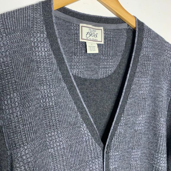 Jos. A Bank 1905 Gray Tonal Wool‎ Blend Button Front Cardigan with Elbow Patches - Picture 4 of 6